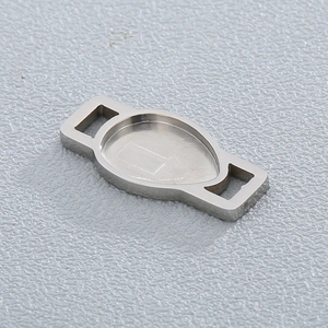Oval silver stainless steel pendant setting with stone slot and dual side connection holes