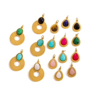 Pendentifs bohèmes en acier inoxydable avec pierres de turquoise et oeil de tigre