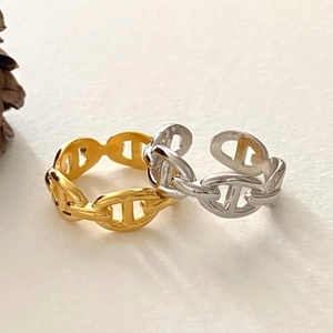 Polished silver and gold knot chain open rings in a minimalist Korean style design