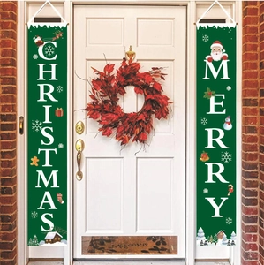 Christmas Porch Banner Oxford Cloth Merry Christmas Welcome Outdoor Front Door Wall Hanging Decor Buffalo Plaid