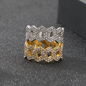 Hip hop rhinestone link rings in gold and silver finish with full crystal inlay