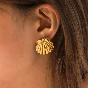 Golden 18k gold plated stainless steel seashell earrings with starfish detail for women