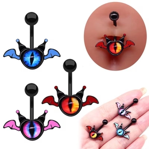 Gothic Bat Wing Evil Eye Belly Button Ring Punk Zinc Alloy Navel Piercing Jewelry For Halloween Party Women Accessories
