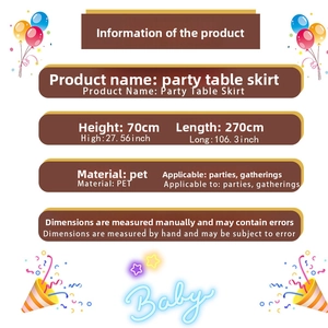 Size specifications of rainbow PET party table skirt with 70cm height and 270cm length