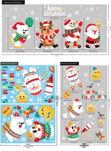 Detailed dimensions for Santa and Snowman glass window stickers and layout specs