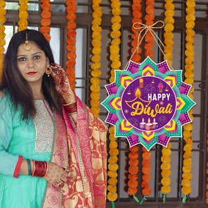 Mandala design Happy Diwali hanging door decoration with marigold flowers