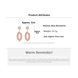 Detailed size guide and measurements for pink rhinestone leaf tassel earrings