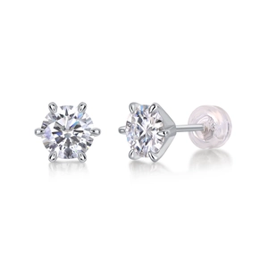 Elegant S925 sterling silver six-prong moissanite stud earrings for men and women