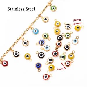 Pendentifs œil maléfique 6mm en acier inoxydable doré pour création bijoux DIY
