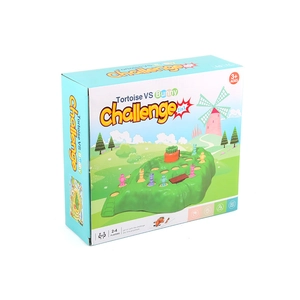 Jeu de société Tortue vs Lapin avec plateau 3D vert et figurines de lapins colorés