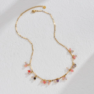 Ethnic style gold chain necklace with colorful crystal beads and lobster clasp