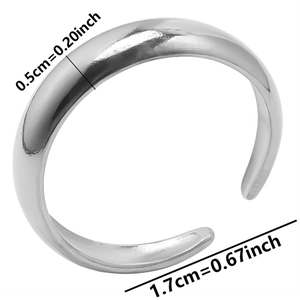 Detail view of 0.5cm width and 1.7cm diameter on adjustable stainless steel ring