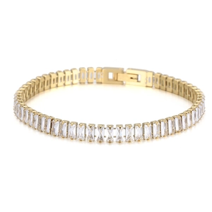 Elegant 18K gold plated 6mm tennis bracelet with rectangular cubic zirconia stones