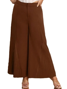 Damen Braune Weite Hose mit Hoher Taille und Seitlichen Plisseefalten Elegant