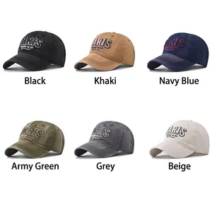 Set of 6 washed cotton baseball caps with PARIS embroidery in assorted vintage colors
