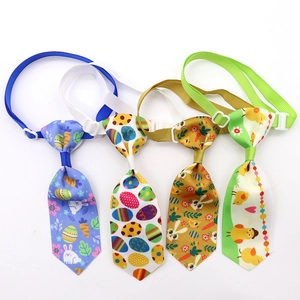 Set of 4 Easter pet neckties with rabbits and colorful eggs pattern for cats and small dogs