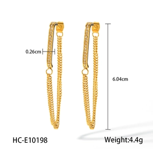 Detail of 18k gold stainless steel chain earrings with pave diamonds and dimensions