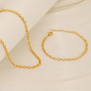 Collier Et Bracelet À Chaîne Rollo Simple En Acier Inoxydable Plaqué Or 18 Carats Bijoux Minimalistes Femmes
