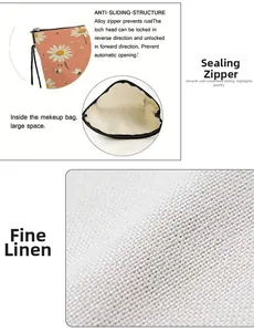 Vue détaillée de la trousse à maquillage en lin fin avec fermeture éclair durable