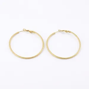 Textured Hoop Earrings Stainless Steel Large Circle Geometric Fashion Jewelry For Women Minimalist High Polish Statement