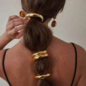 Metal Hair Tie Ponytail Holder Alloy Geometric Smooth Hammered Texture High Elasticity Hair Accessories Women