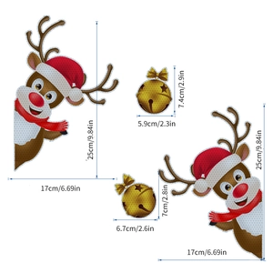 Size specifications for Christmas reindeer and bell magnetic reflective car stickers