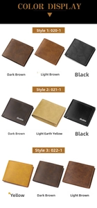 Detailed views of bifold wallets in multiple brown and black vintage leather textures