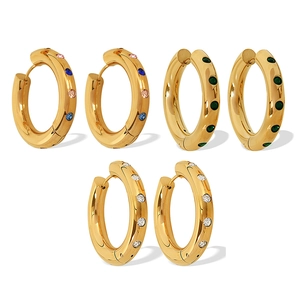 Trois paires de créoles vintage plaqué or 18 carats avec zircons et pierres précieuses