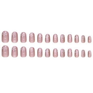 Sparkly purple press-on nails with white flower patterns in 24 pieces set