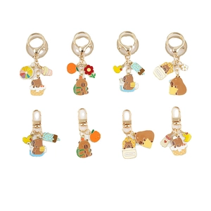 Cute Capybara enamel keychains featuring colorful fruit and floral charms for backpacks