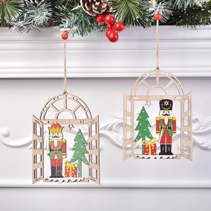 Christmas Wooden Nutcracker Soldier Hanging Ornaments Tree Window Decorations Painted Laser Cut Frame Holiday Home Decor
