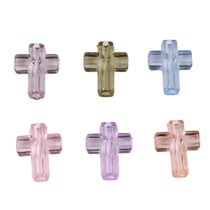 Colorful transparent crystal cross beads in a grid layout for DIY jewelry making