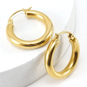 Pendientes de aro gruesos de acero inoxidable chapados en oro de 18K para mujer, moda