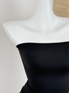 Close-up of black seamless knit tube top featuring stretchy skin-friendly fabric