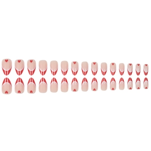 Press-on nail set featuring 30 pieces of red and white French heart design nails