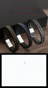 Detailed close-up of handmade braided leather bracelets with secure magnetic alloy clasps