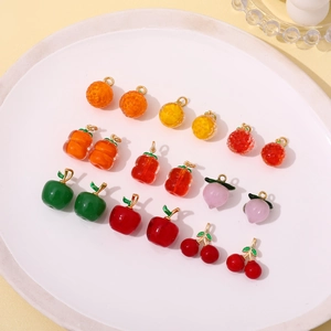 Assorted fruit-shaped glass pendants with gold loops for DIY jewelry making