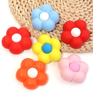 Set of 6 colorful 3D PVC flower charms for beach tote bags in blue red and yellow