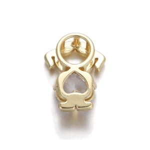 Detailed view of a gold heart-shaped girl pendant with clear zircon stone for DIY jewelry