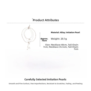Detailed size specifications for triple-layer pearl necklace with silver cross pendants