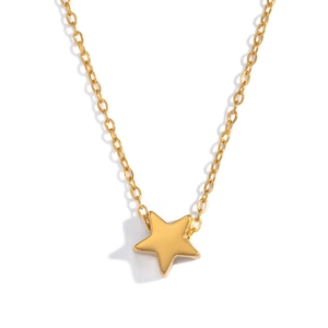 Detailed view of polished golden star pendant on a delicate stainless steel chain