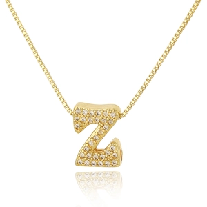 Detailed view of a gold-plated necklace with a crystal-encrusted uppercase letter Z pendant