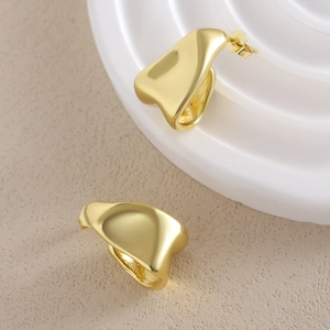 18k gold plated irregular geometric C-shaped earrings with smooth minimalist finish