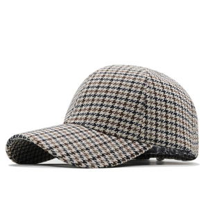 Berretto da baseball classico con motivo pied-de-poule in misto lana nero e marrone