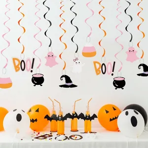 Halloween hanging swirl decorations set with spooky ghosts, candy and Boo signs