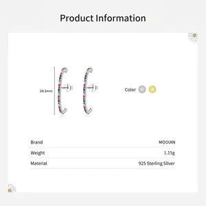 Elegant s925 silver C-shaped drop earrings with rainbow cubic zirconia stones
