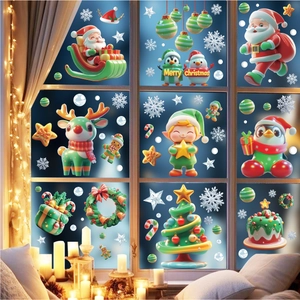 3D Weihnachts Fensteraufkleber mit Weihnachtsmann und Rentier für festliche Glasdekoration