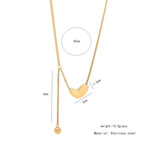 Detailed dimensions of gold triple-layered stainless steel heart pendant necklace