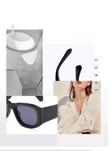 Detail view of stylish Y2K square sunglasses with black thick frames and UV400 lenses