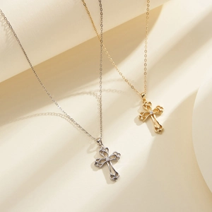 Elegant gold and silver S925 sterling silver Celtic knot cross necklaces with white zircon